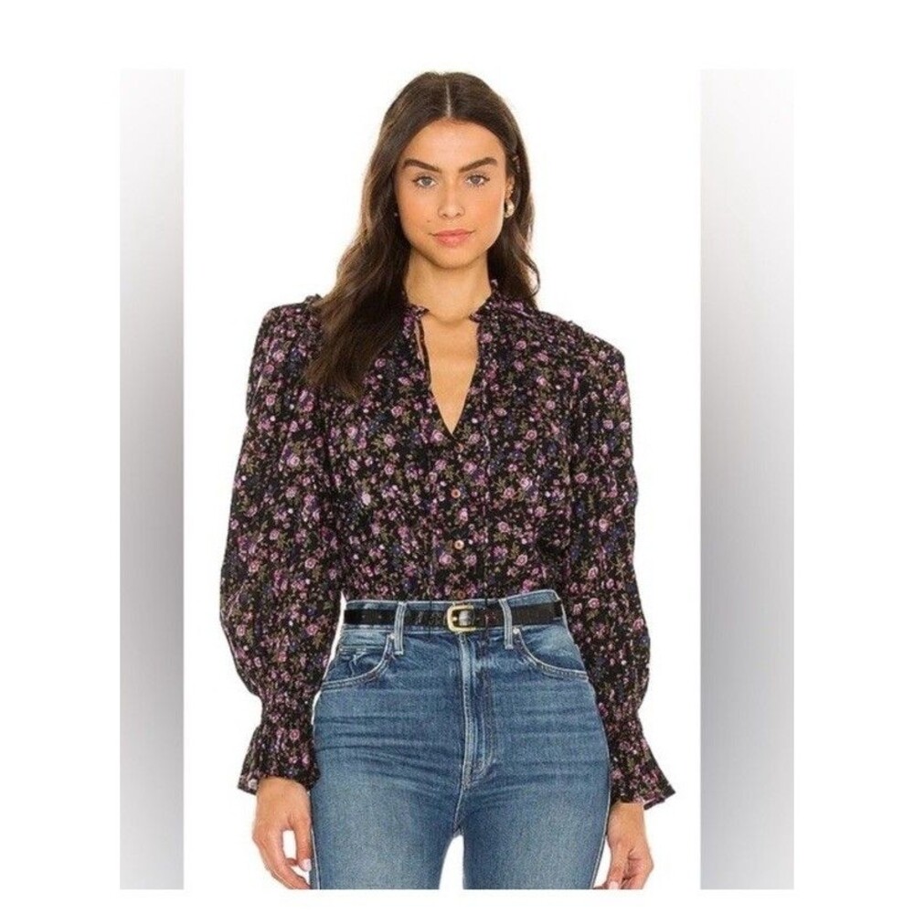 Free People Meant to Be Blouse Black Pink Floral Print Size S/p